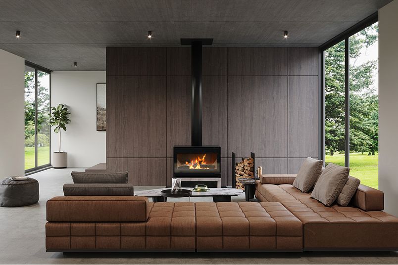 A pared-back aesthetic makes way for an uninterrupted view of the flames.