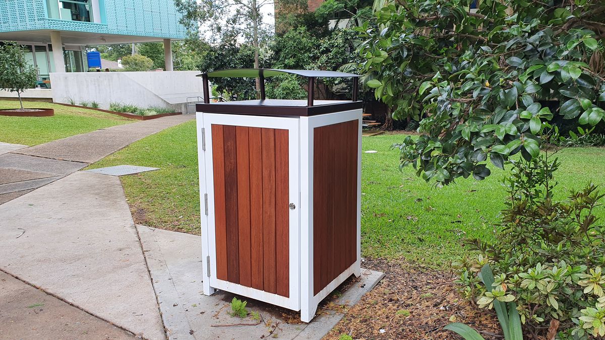 Outdoor timber slat wheelie bin enclosures Athens by Astra Street