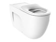Roca’s Meridian 800 rimless back-to-wall pan with single-flap seat in white.