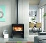 Hergóm's Glance L freestanding fireplace features a minimal, contemporary design.
