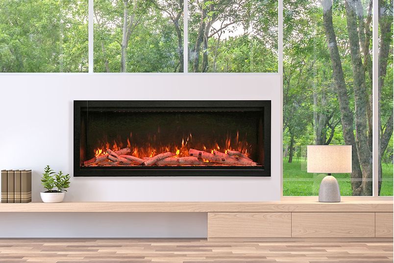 Amantii SYM-60 XT Bespoke fireplace features realistic flame settings.