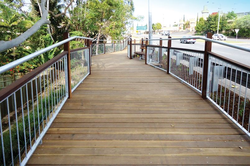 A timber boardwalk structure from Landmark Products.