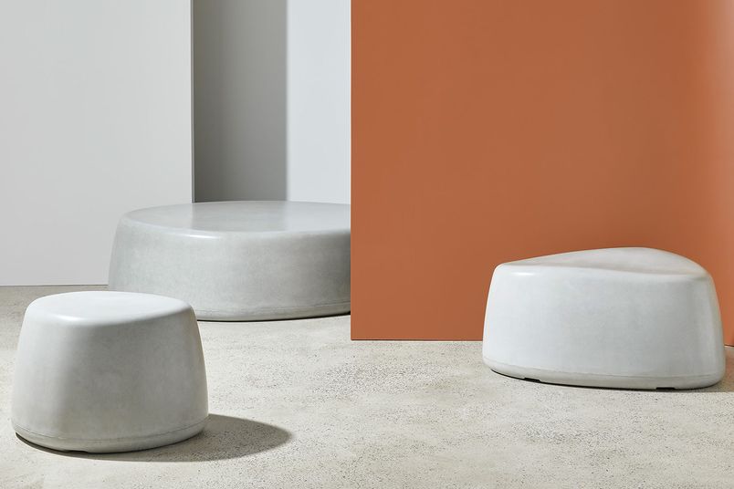 Quatro Design Pebble GRC seating is available in three shapes that complement one another.
